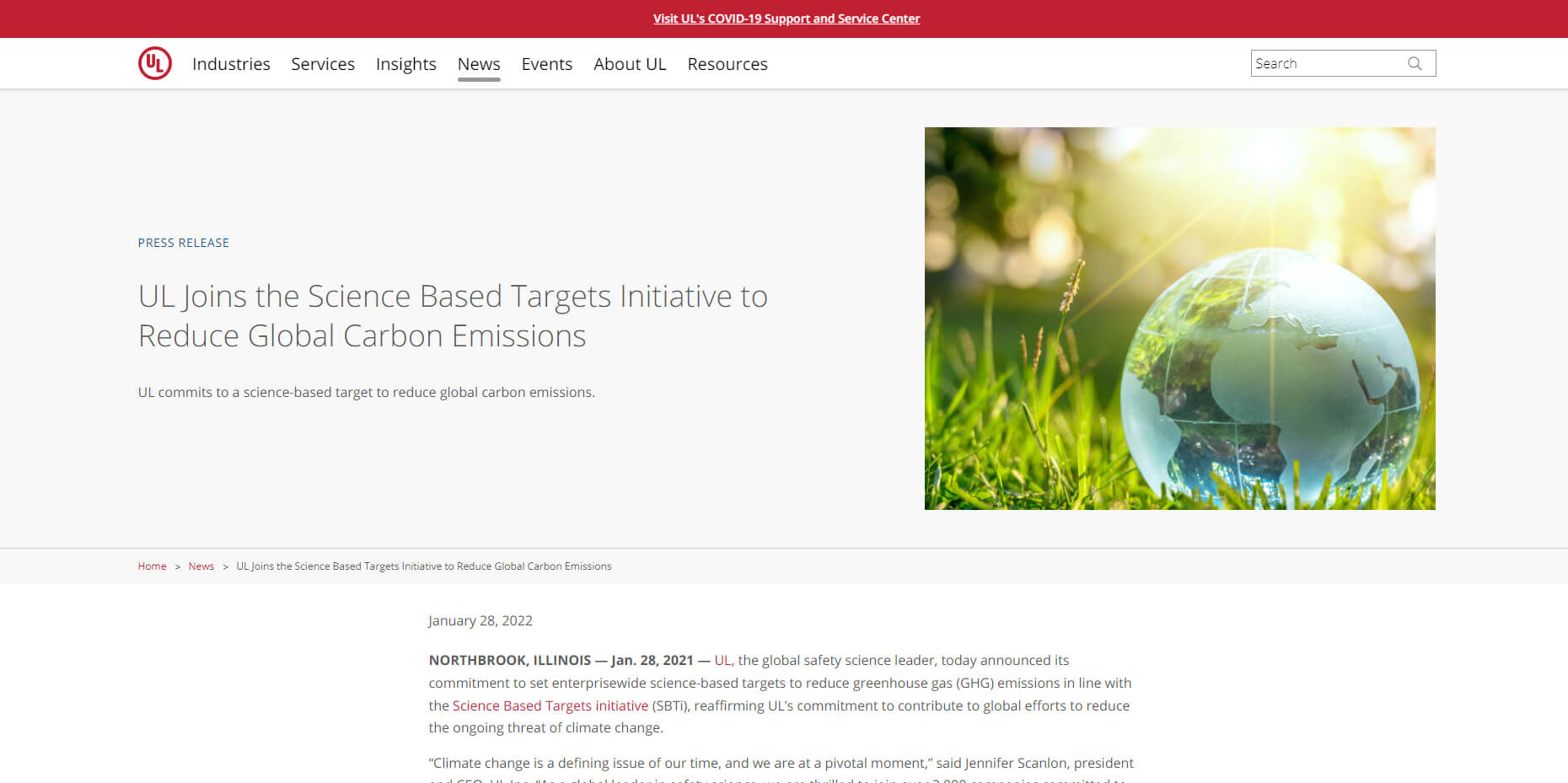 UL加入基于科學的目標計劃公告原文