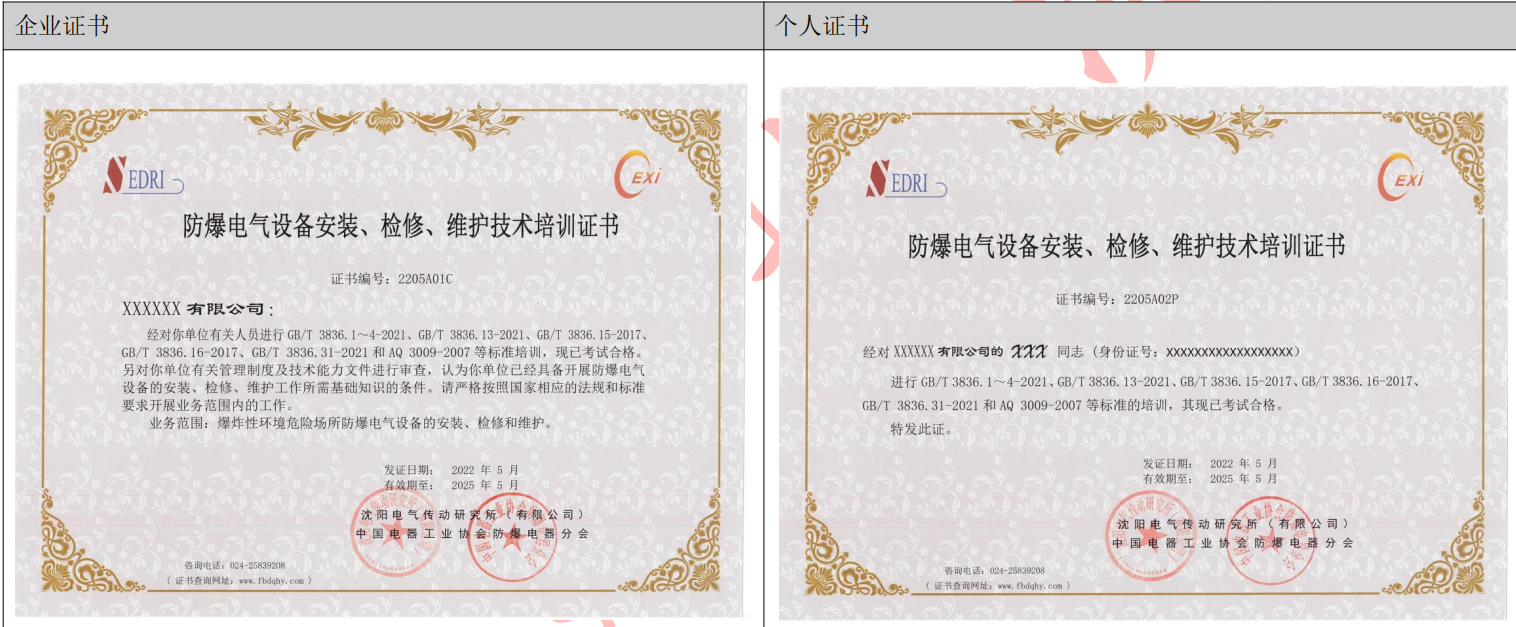 《防爆電氣設備安裝、維護、檢修資格證書》