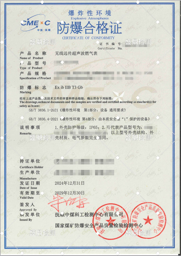 無線遠傳超聲波燃氣表防爆合格證項目