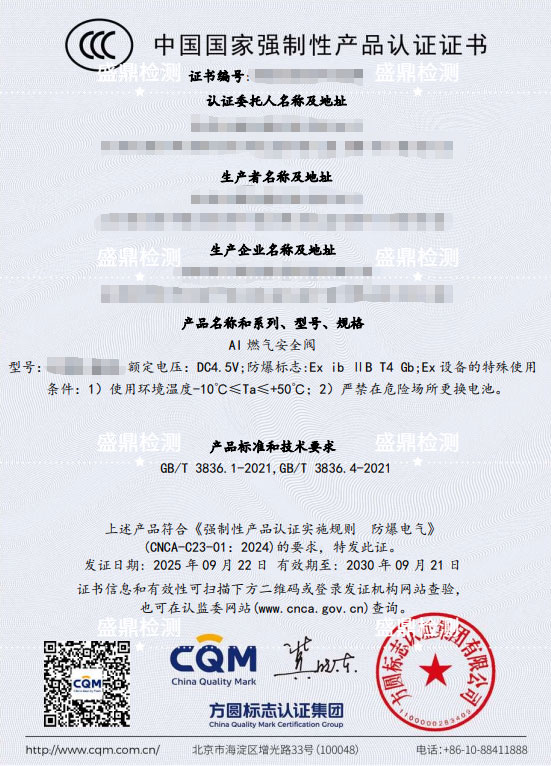 Al 燃氣安全閥防爆3C認證案例